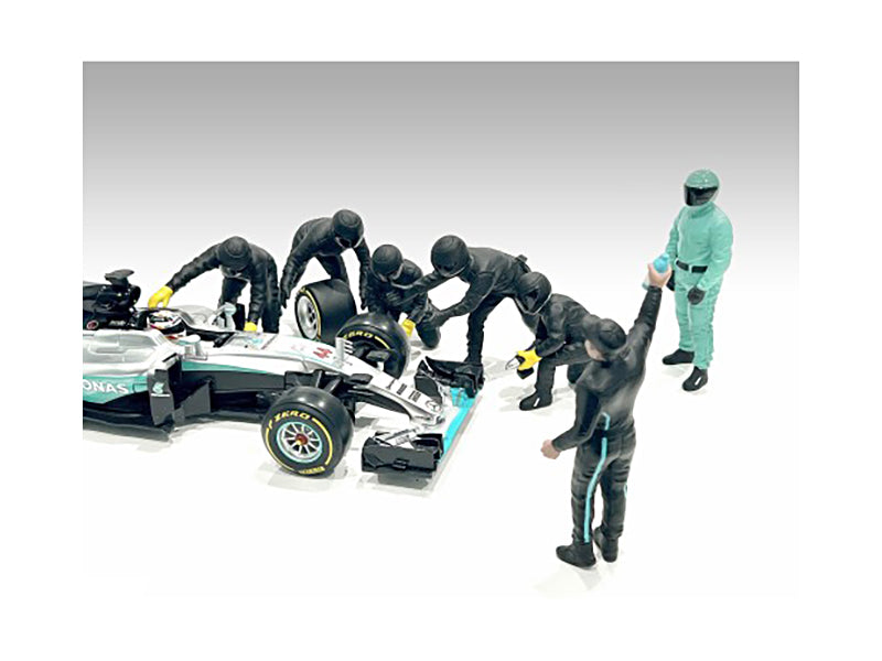 Formula One F1 Pit Crew 7 Figure Set Team Black Release III for 1/18 Scale Models by American Diorama-DiecastModeler.com