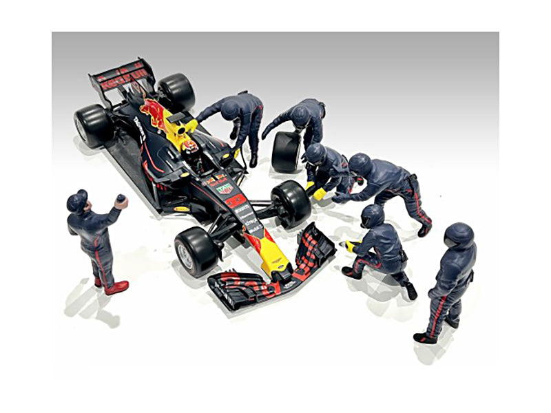 Formula One F1 Pit Crew 7 Figure Set Team Blue Release III for 1/18 Scale Models by American Diorama-DiecastModeler.com