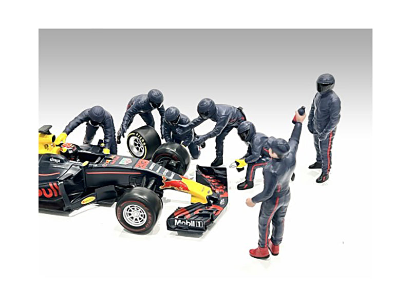 Formula One F1 Pit Crew 7 Figure Set Team Blue Release III for 1/18 Scale Models by American Diorama-DiecastModeler.com