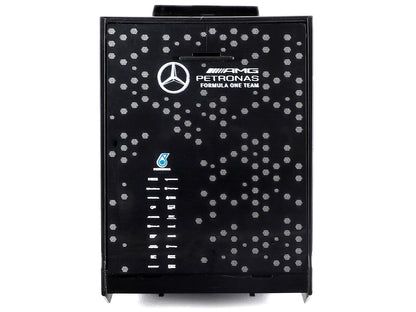 Mercedes-Benz Actros Gigaspace Car Transporter Black and Mercedes-AMG F1 W15 E Performance #63 George Russell "Petronas" Formula One F1 World Championship (2024) "Racing Hauler" Series 1/43 Diecast Model Car by Bburago-DiecastModeler.com