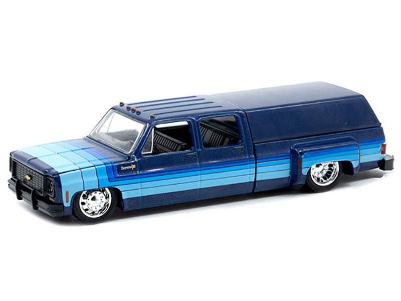 1973 Chevrolet Cheyenne Super 30 Pickup Truck with Camper Shell Blue with Stripes Limited Edition to 8500 pieces Worldwide 1/64 Diecast Model Car by M2 Machines