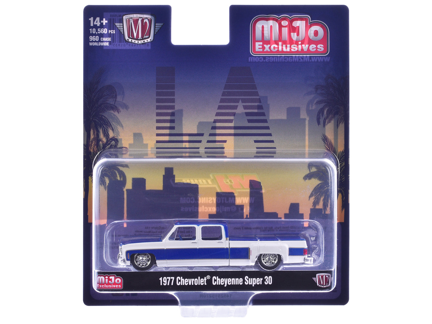 1977 Chevrolet Cheyenne Super 30 Pickup Truck White and Blue "LA" Limited Edition to 10560 pieces Worldwide 1/64 Diecast Model Car by M2 Machines