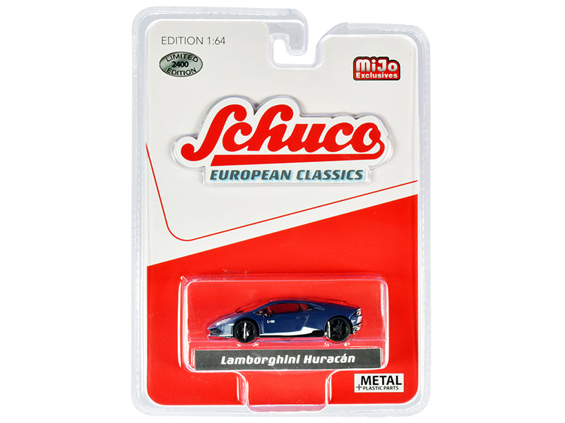 Lamborghini Huracan Matt Dark Blue with White Stripes "European Classics" Limited Edition to 2400 pieces Worldwide 1/64 Diecast Model Car by Schuco-DiecastModeler.com