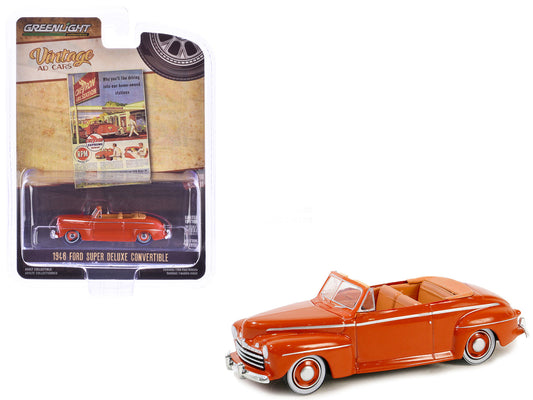 1946 Ford Super Deluxe Convertible Orange "Chevron Supreme" "Vintage Ad Cars" Series 10 1/64 Diecast Model Car by Greenlight-DiecastModeler.com