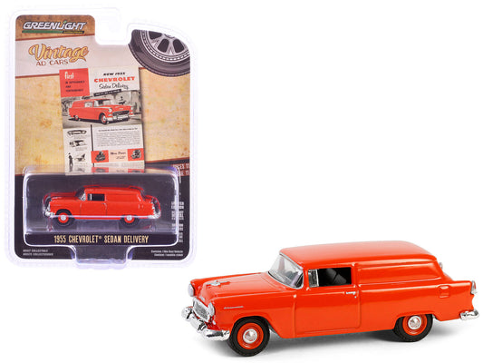 1955 Chevrolet Sedan Delivery Orange Red "First in Appearance and Performance" "Vintage Ad Cars" Series 11 1/64 Diecast Model Car by Greenlight