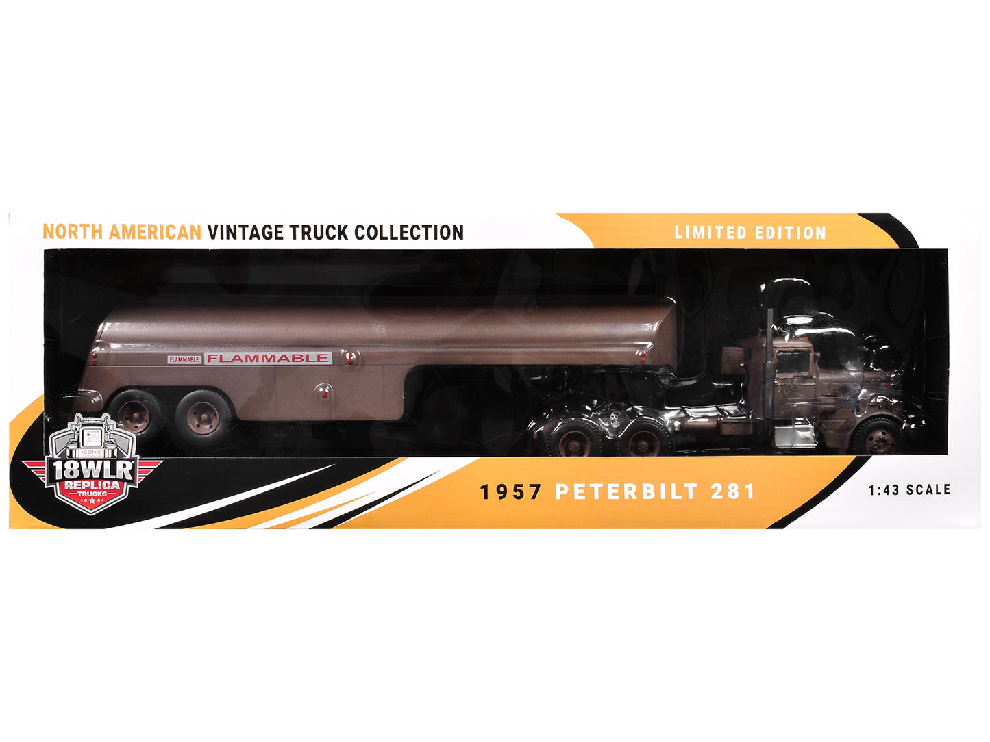 1955 Peterbilt 281 "Needlenose" Tractor with Tanker Trailer Brown (Weathered) "Duel" (1971) Movie 1/43 Diecast Model by Big Rig Replicas