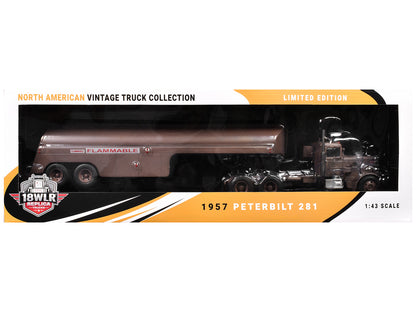 1955 Peterbilt 281 "Needlenose" Tractor with Tanker Trailer Brown (Weathered) "Duel" (1971) Movie 1/43 Diecast Model by Big Rig Replicas