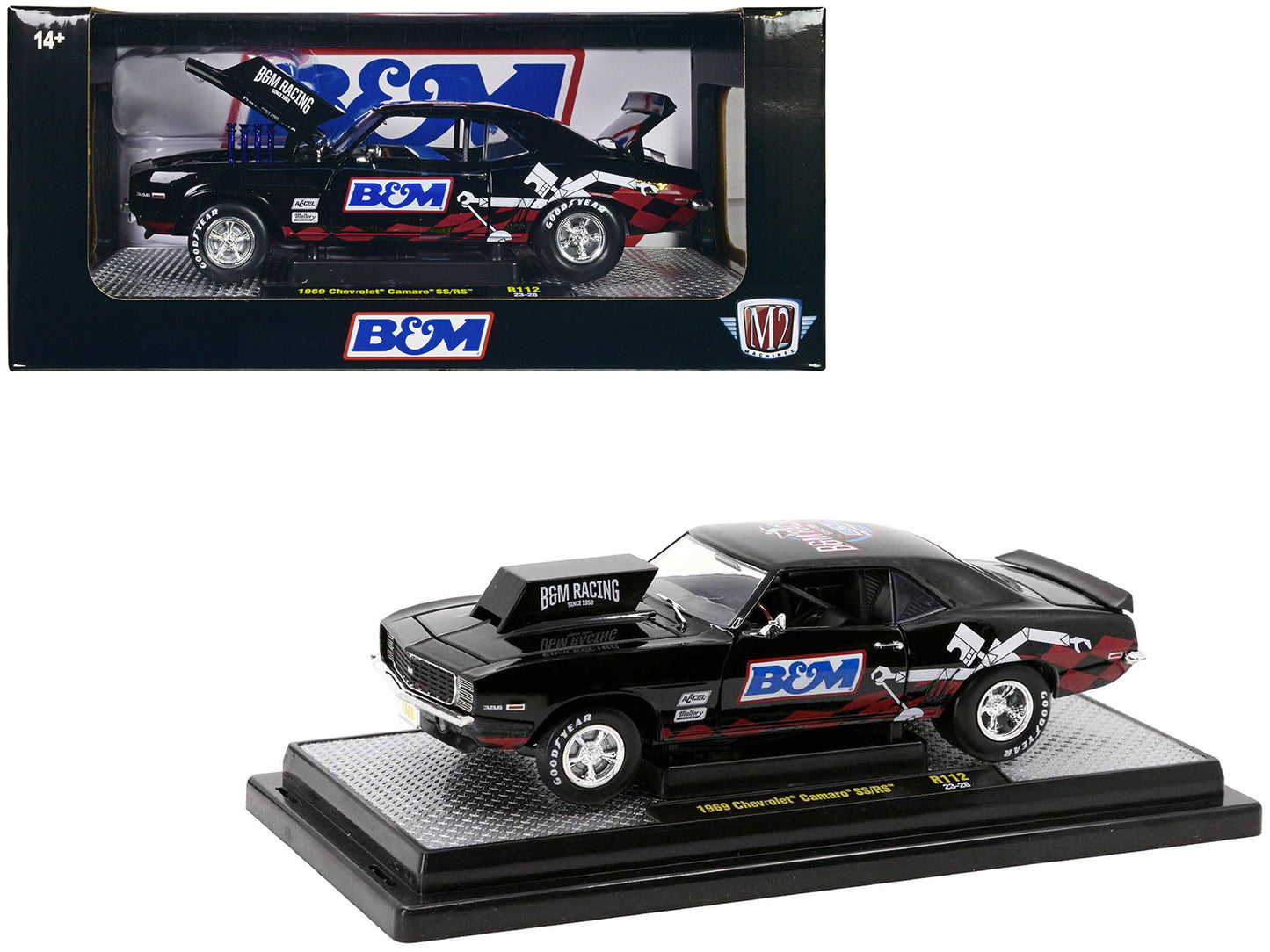 1969 Chevrolet Camaro SS/RS Black "B&M Racing" Limited Edition to 6650 pieces Worldwide 1/24 Diecast Model Car by M2 Machines-DiecastModeler.com
