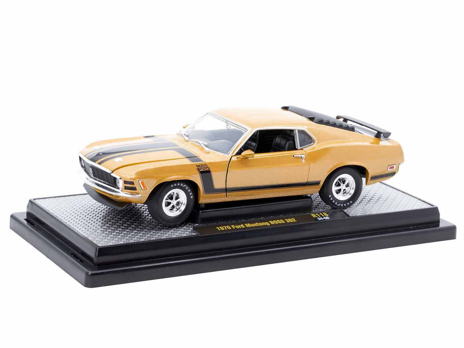 1970 Ford Mustang BOSS 302 Gold Metallic with Black Stripes Limited Edition to 6250 pieces Worldwide 1/24 Diecast Model Car by M2 Machines-DiecastModeler.com