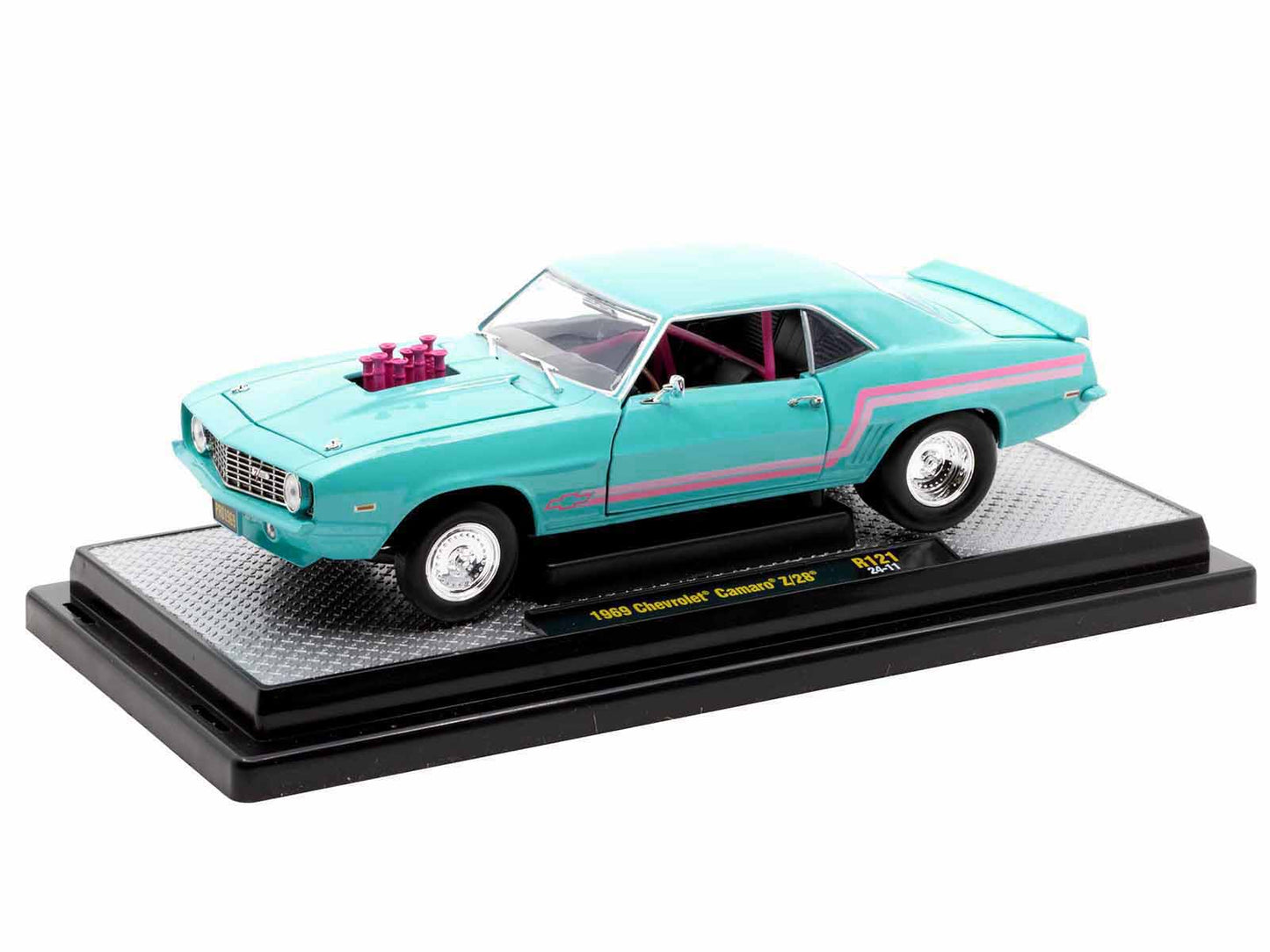 1969 Chevrolet Camaro Z/28 Light Blue with Pink Stripes "Pro Street" Limited Edition to 6250 pieces Worldwide 1/24 Diecast Model Car by M2 Machines-DiecastModeler.com
