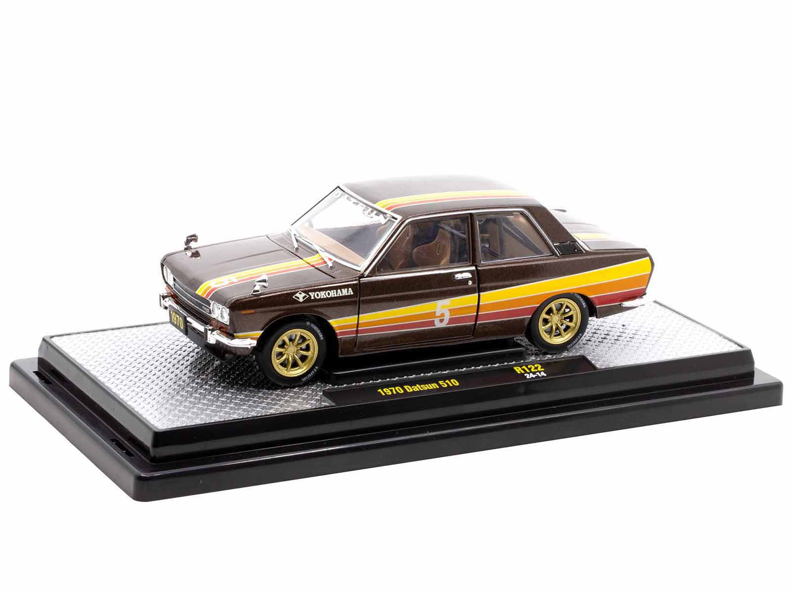 1970 Datsun 510 #5 Brown Metallic with Stripes Limited Edition to 4250 pieces Worldwide 1/24 Diecast Model Car by M2 Machines-DiecastModeler.com