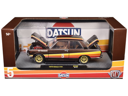 1970 Datsun 510 #5 Brown Metallic with Stripes Limited Edition to 4250 pieces Worldwide 1/24 Diecast Model Car by M2 Machines-DiecastModeler.com