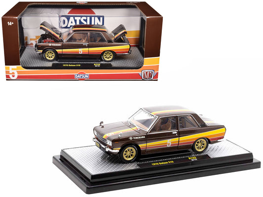 1970 Datsun 510 #5 Brown Metallic with Stripes Limited Edition to 4250 pieces Worldwide 1/24 Diecast Model Car by M2 Machines-DiecastModeler.com