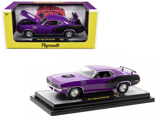 1971 Plymouth Barracuda 340 Purple with Black Limited Edition to 6650 pieces Worldwide 1/24 Diecast Model Car by M2 Machines-DiecastModeler.com