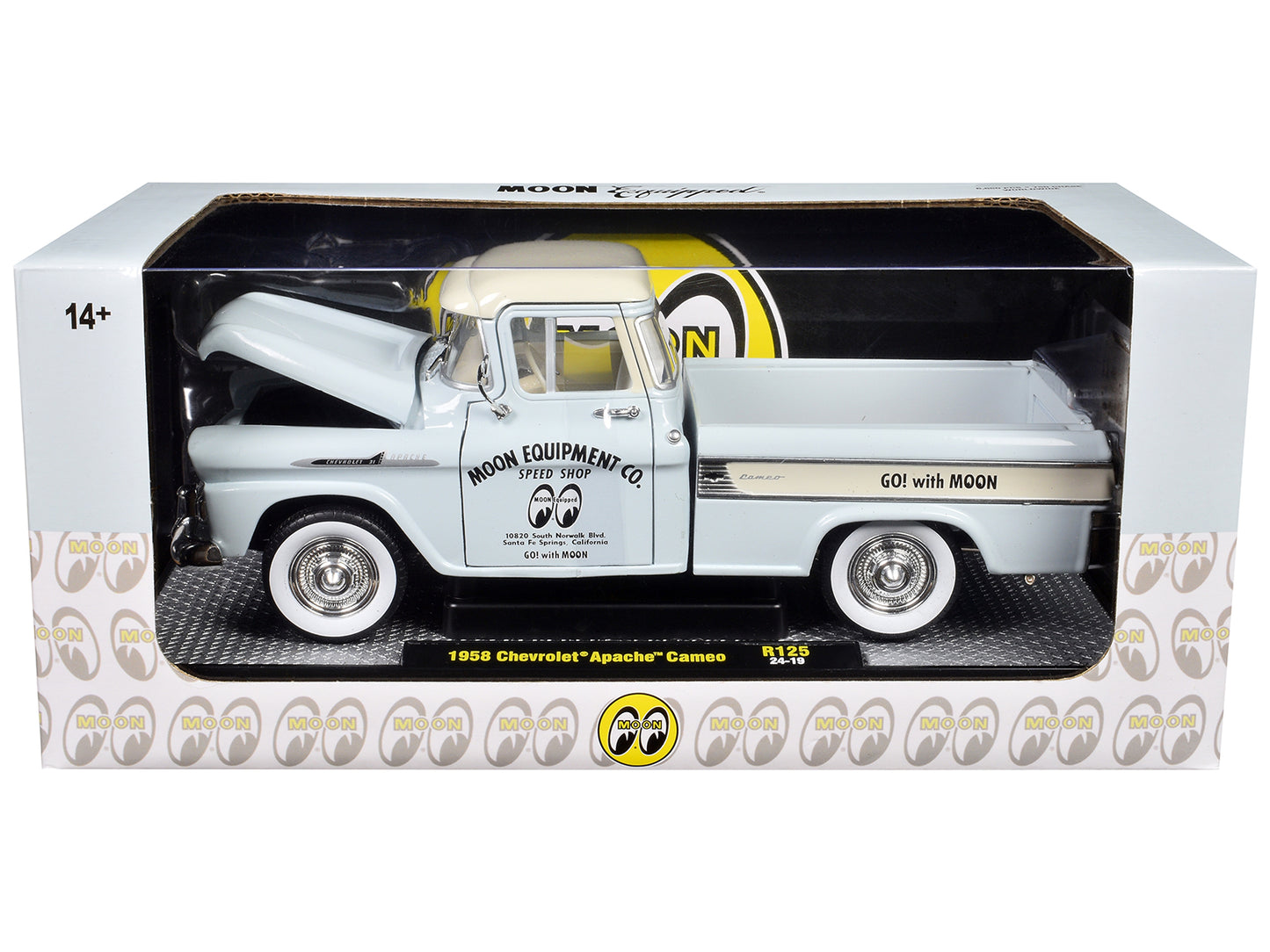 1958 Chevrolet Apache Cameo Pickup Truck "Mooneyes" Light Gray with White Top Limited Edition to 6650 pieces Worldwide 1/24 Diecast Model Car by M2 Machines-DiecastModeler.com