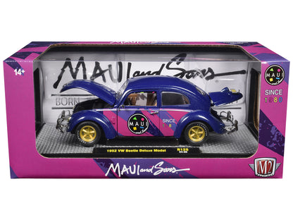 1952 Volkswagen Beetle Deluxe Model "Maui & Sons" Purple Metallic with Graphics Limited Edition to 6650 pieces Worldwide 1/24 Diecast Model Car by M2 Machines