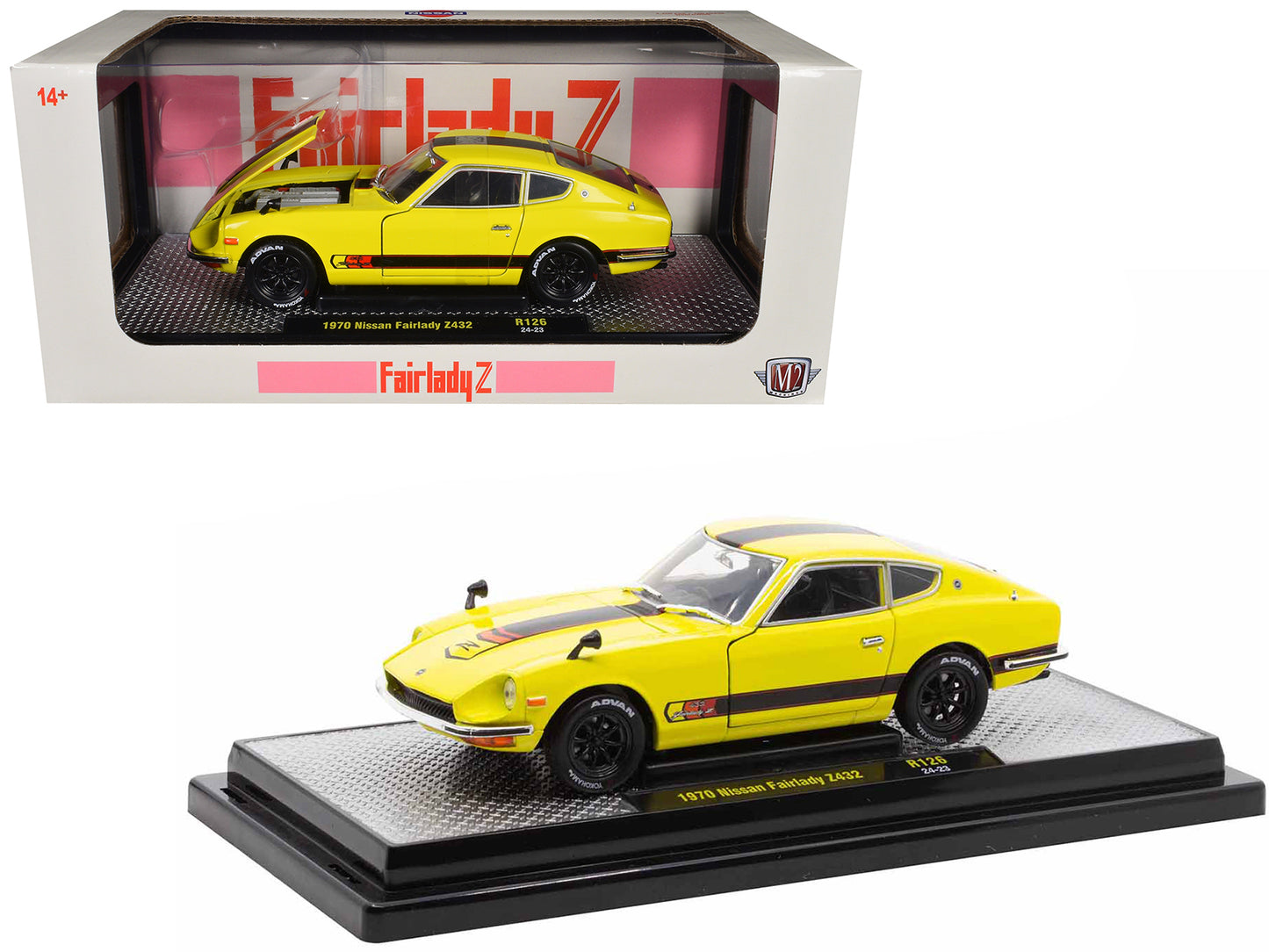 1970 Nissan Fairlady Z 432 RHD (Right Hand Drive) #3 Yellow with Black Stripes Limited Edition to 4250 pieces Worldwide 1/24 Diecast Model Car by M2 Machines