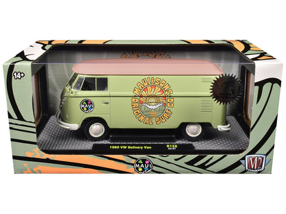 1960 Volkswagen Delivery Van "Maui & Sons" Light Olive Green with Salmon Top Limited Edition to 6650 pieces Worldwide 1/24 Diecast Model Car by M2 Machines