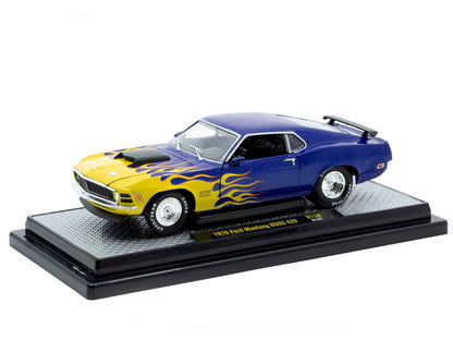 1970 Ford Mustang BOSS 429 Blue Metallic with Flame Graphics Limited Edition to 6650 pieces Worldwide 1/24 Diecast Model Car by M2 Machines