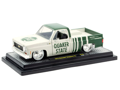 1973 Chevrolet Cheyenne 10 Pickup Truck "Quaker State" Beige and Green Limited Edition to 9600 pieces Worldwide 1/24 Diecast Model Car by M2 Machines