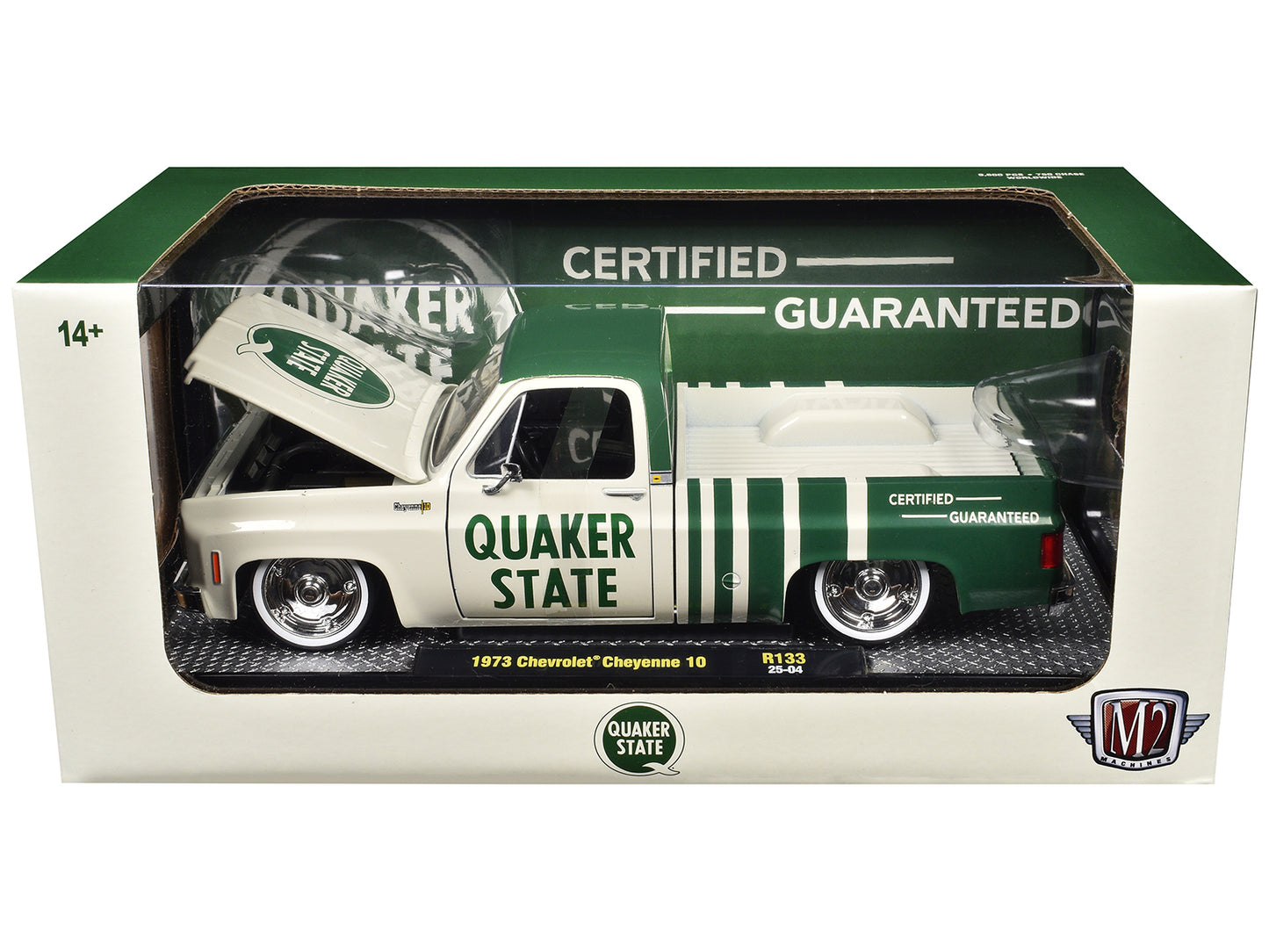 1973 Chevrolet Cheyenne 10 Pickup Truck "Quaker State" Beige and Green Limited Edition to 9600 pieces Worldwide 1/24 Diecast Model Car by M2 Machines
