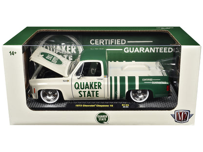 1973 Chevrolet Cheyenne 10 Pickup Truck "Quaker State" Beige and Green Limited Edition to 9600 pieces Worldwide 1/24 Diecast Model Car by M2 Machines