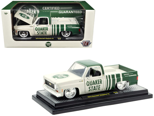 1973 Chevrolet Cheyenne 10 Pickup Truck "Quaker State" Beige and Green Limited Edition to 9600 pieces Worldwide 1/24 Diecast Model Car by M2 Machines