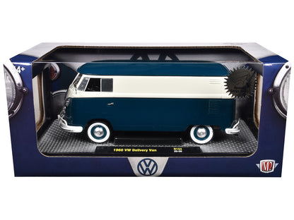1960 Volkswagen Delivery Van Blue and White Limited Edition to 6650 pieces Worldwide 1/24 Diecast Model Car by M2 Machines