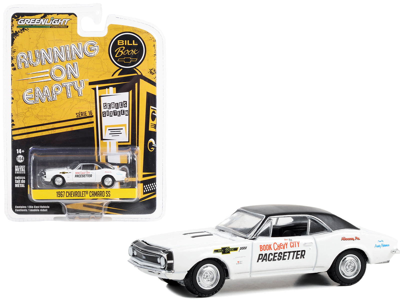 1967 Chevrolet Camaro SS White with Black Top "Book City Chevy Pacesetter - Altoona Pennsylvania" "Running on Empty" Series 16 1/64 Diecast Model Car by Greenlight-DiecastModeler.com