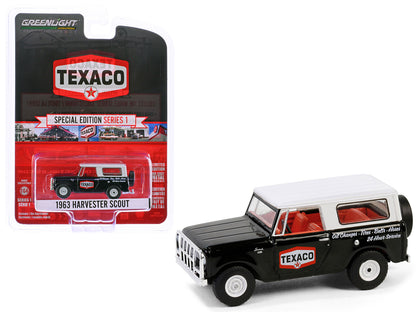 1963 Harvester Scout "Texaco" Black with White Top and Red Interior "Texaco Special Edition" Series 1 1/64 Diecast Model Car by Greenlight-DiecastModeler.com