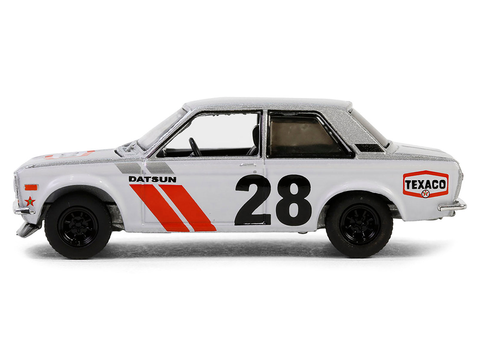 1970 Nissan Datsun 510 #28 "Texaco" Silver Metallic and White with Red Stripes "Texaco Special Edition" Series 1 1/64 Diecast Model Car by Greenlight-DiecastModeler.com