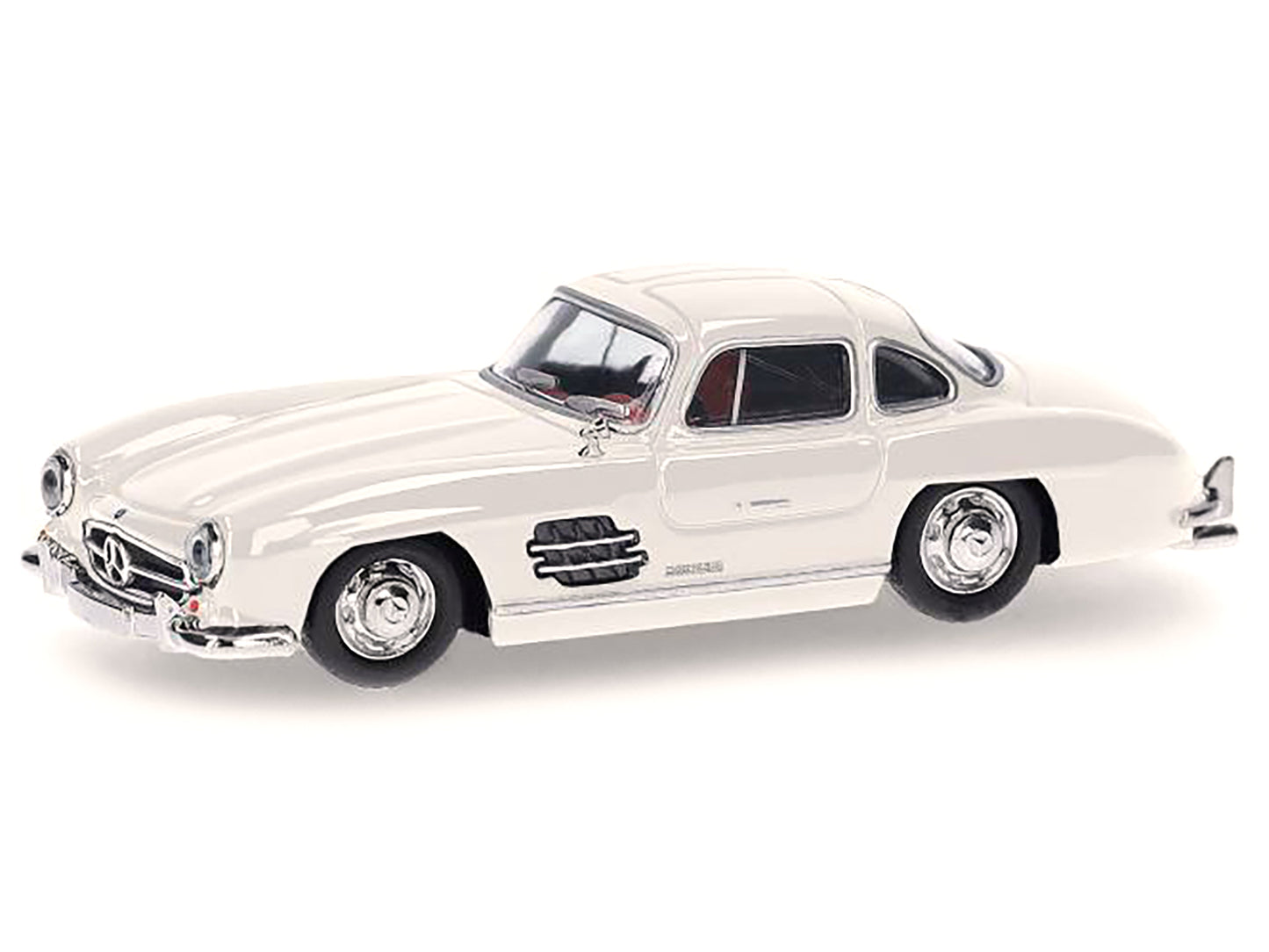 Mercedes-Benz 300 SL Gullwing White with Red Interior 1/87 (HO) Plastic Model Car by Promotex-DiecastModeler.com