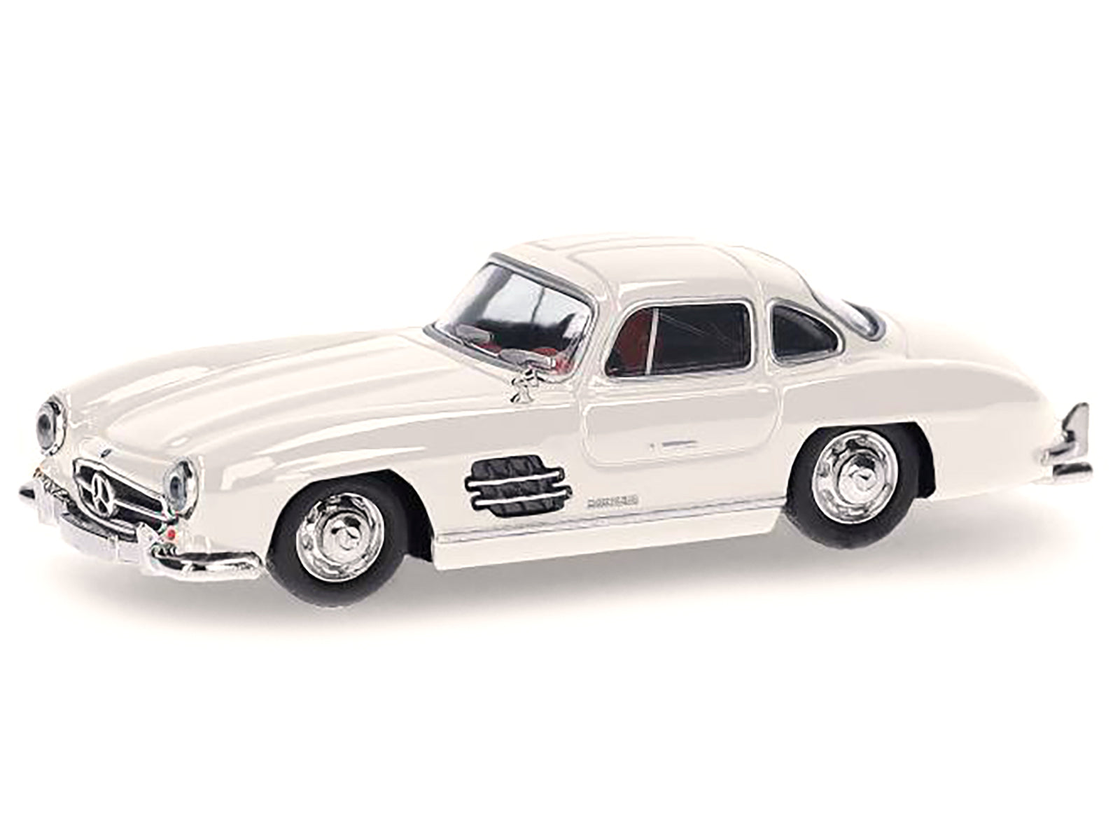 Mercedes-Benz 300 SL Gullwing White with Red Interior 1/87 (HO) Plastic Model Car by Promotex-DiecastModeler.com