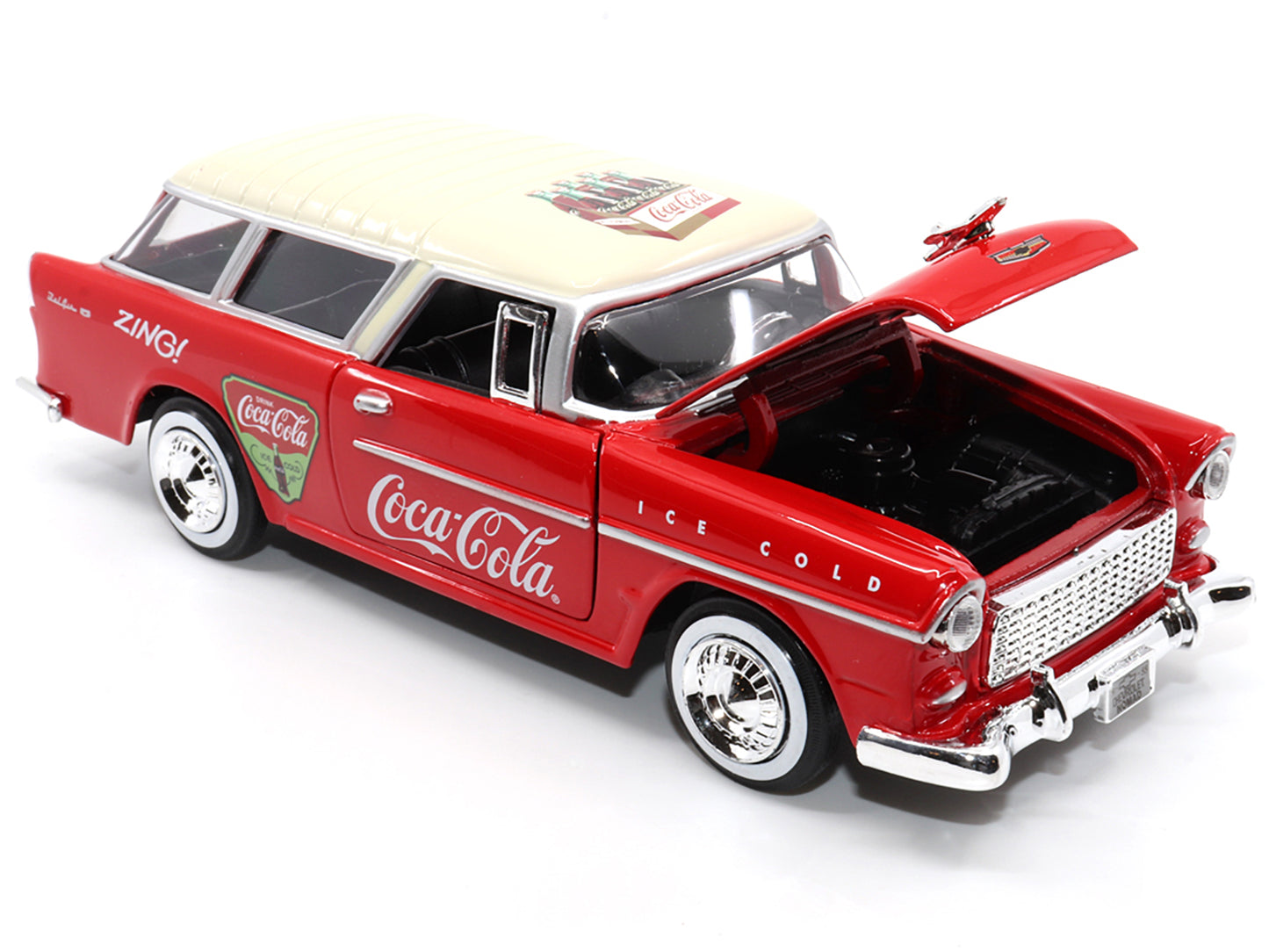 1955 Chevrolet Bel Air Nomad Red with White Top "Coca-Cola" 1/24 Diecast Model Car by Motor City Classics-DiecastModeler.com