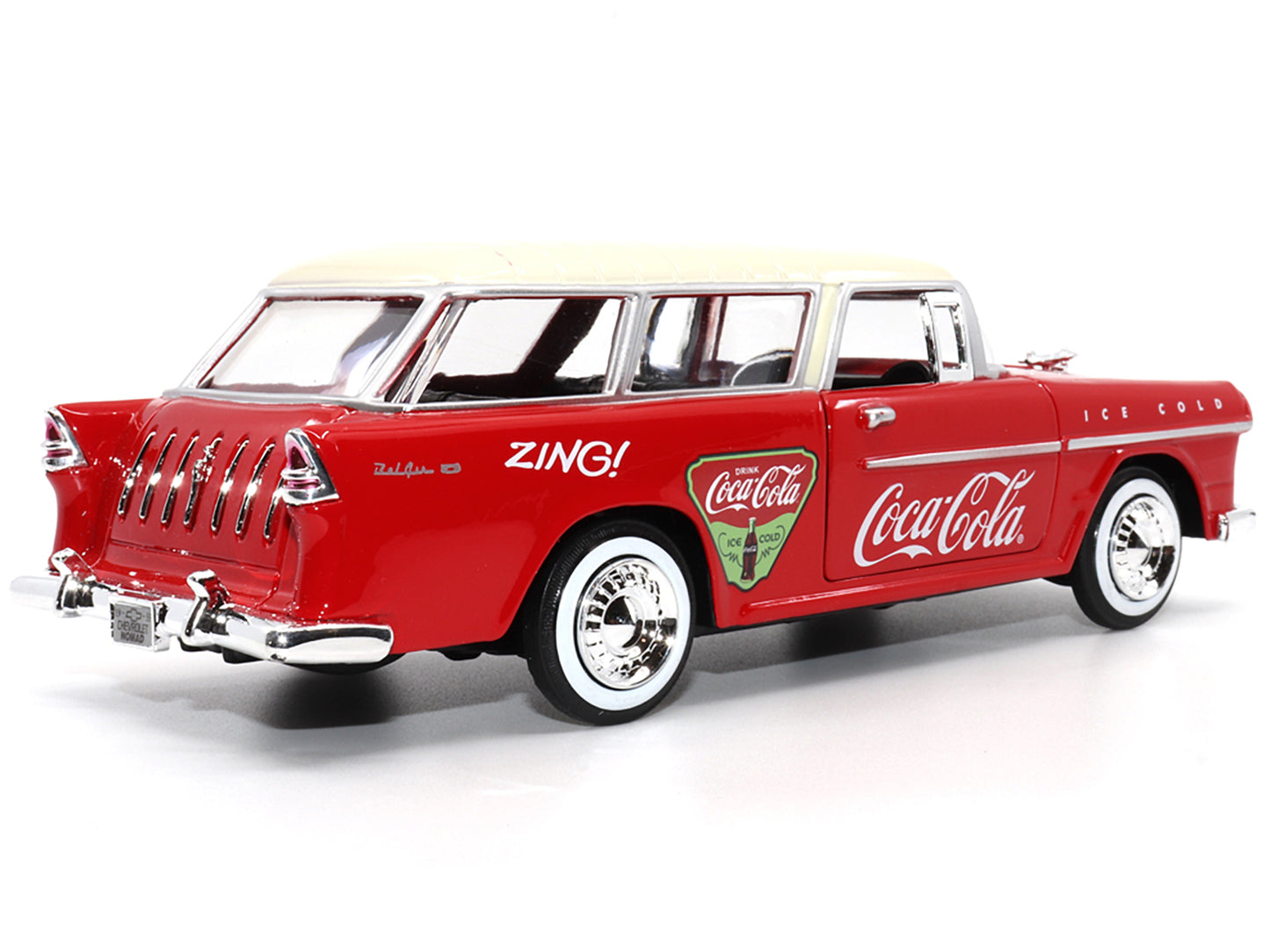 1955 Chevrolet Bel Air Nomad Red with White Top "Coca-Cola" 1/24 Diecast Model Car by Motor City Classics-DiecastModeler.com
