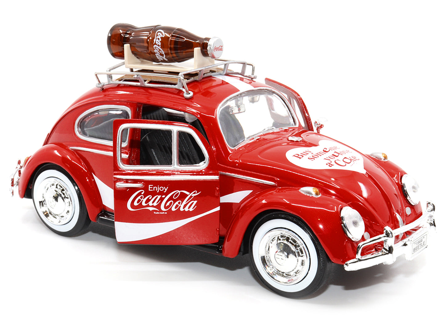 1966 Volkswagen Beetle Red "Enjoy Coca-Cola" with Roof Rack and Accessories 1/24 Diecast Model Car by Motor City Classics-DiecastModeler.com