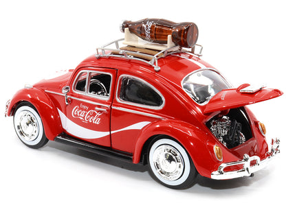 1966 Volkswagen Beetle Red "Enjoy Coca-Cola" with Roof Rack and Accessories 1/24 Diecast Model Car by Motor City Classics-DiecastModeler.com