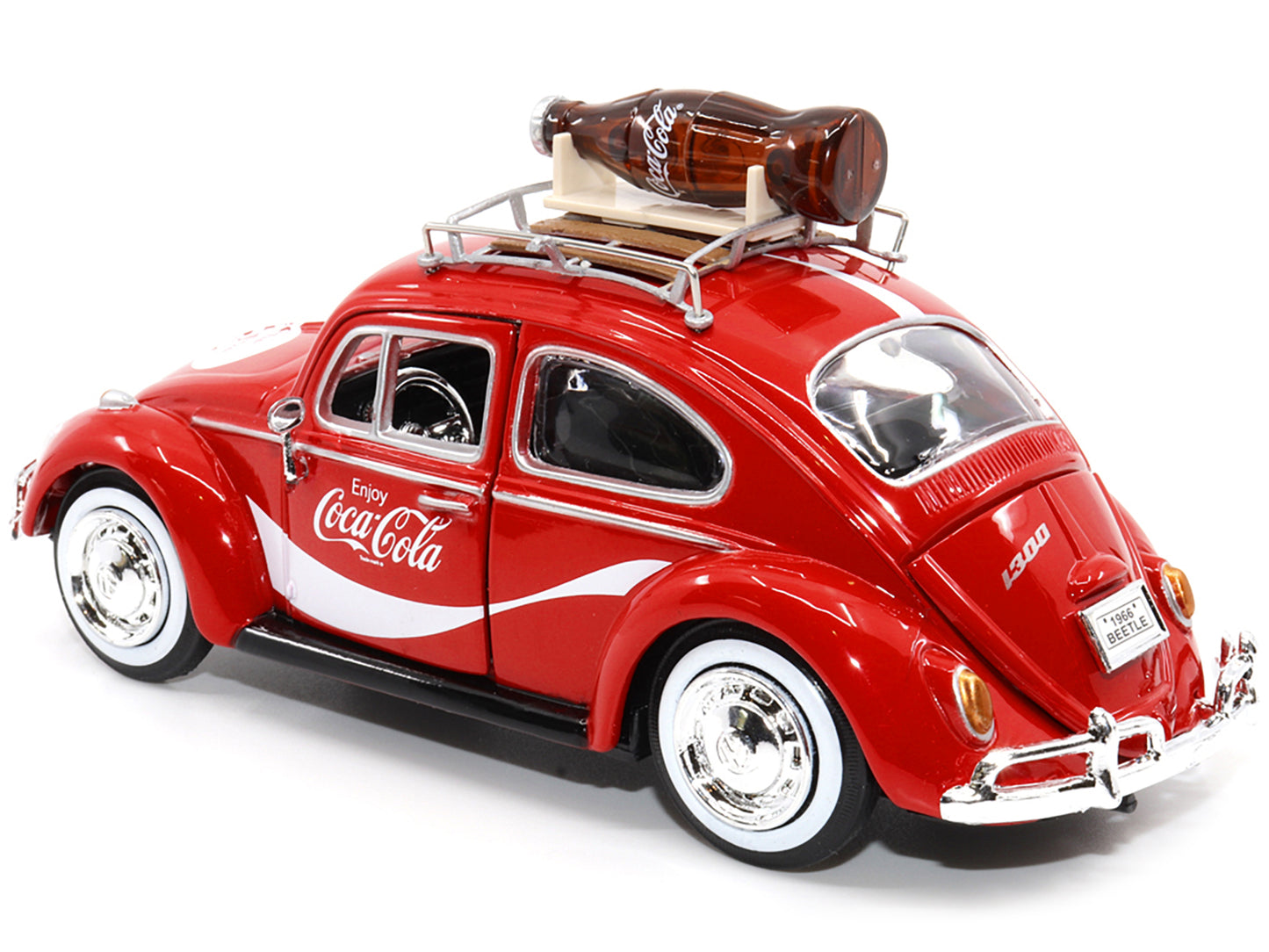 1966 Volkswagen Beetle Red "Enjoy Coca-Cola" with Roof Rack and Accessories 1/24 Diecast Model Car by Motor City Classics-DiecastModeler.com
