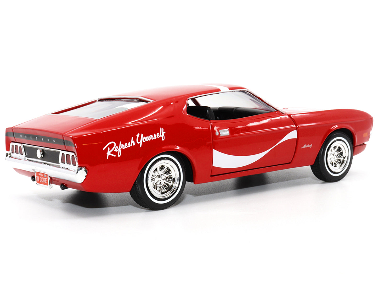 1971 Ford Mustang Sportsroof Red with White Stripes "Refresh Yourself - Coca-Cola" 1/24 Diecast Model Car by Motor City Classics-DiecastModeler.com