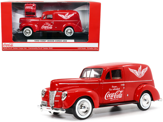 1940 Ford Sedan Cargo Van Red "Pause... Go Refreshed Coca-Cola" with Vending Machine Accessory 1/24 Diecast Model Car by Motor City Classics-DiecastModeler.com
