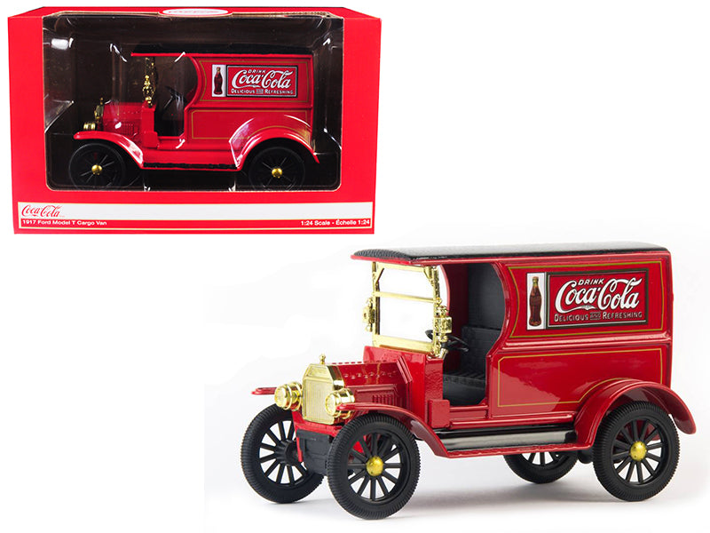 1917 Ford Model T Cargo Van "Coca-Cola" Red with Black Top 1/24 Diecast Model Car by Motorcity Classics-DiecastModeler.com