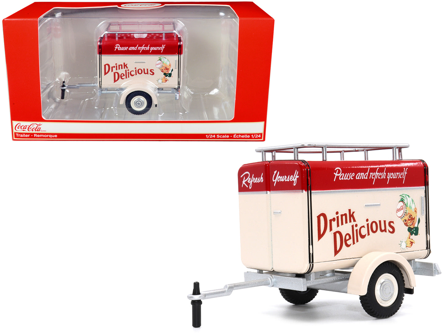 Travel Trailer Cream with Red Top "Pause and Refresh Yourself Drink Delicious Coca-Cola" 1/24 Diecast Model Car by Motor City Classics-DiecastModeler.com