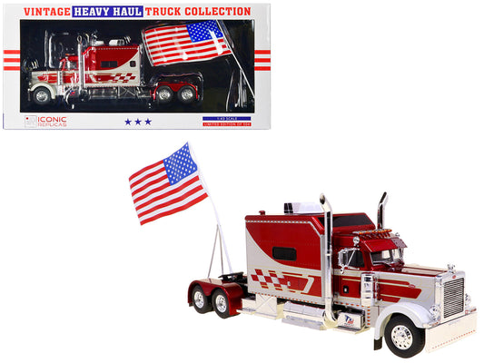 1997 Peterbilt 379 Tractor Truck White and Red Metallic with American Flag Limited Edition to 504 pieces Worldwide "Vintage Heavy Haul Truck Collection" 1/43 Diecast Model by Iconic Replicas-DiecastModeler.com