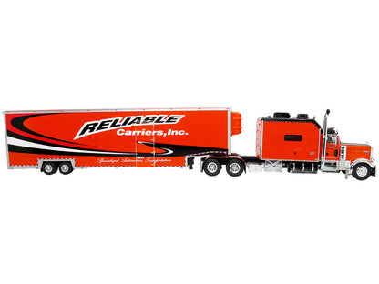 Peterbilt 379 Tractor with Enclosed Car Carrier Trailer "Reliable Carriers" Orange and Black "Heavy Haul Truck Collection" 1/43 Diecast Model by Iconic Replicas