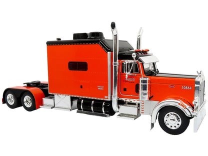 Peterbilt 379 Tractor with Enclosed Car Carrier Trailer "Reliable Carriers" Orange and Black "Heavy Haul Truck Collection" 1/43 Diecast Model by Iconic Replicas