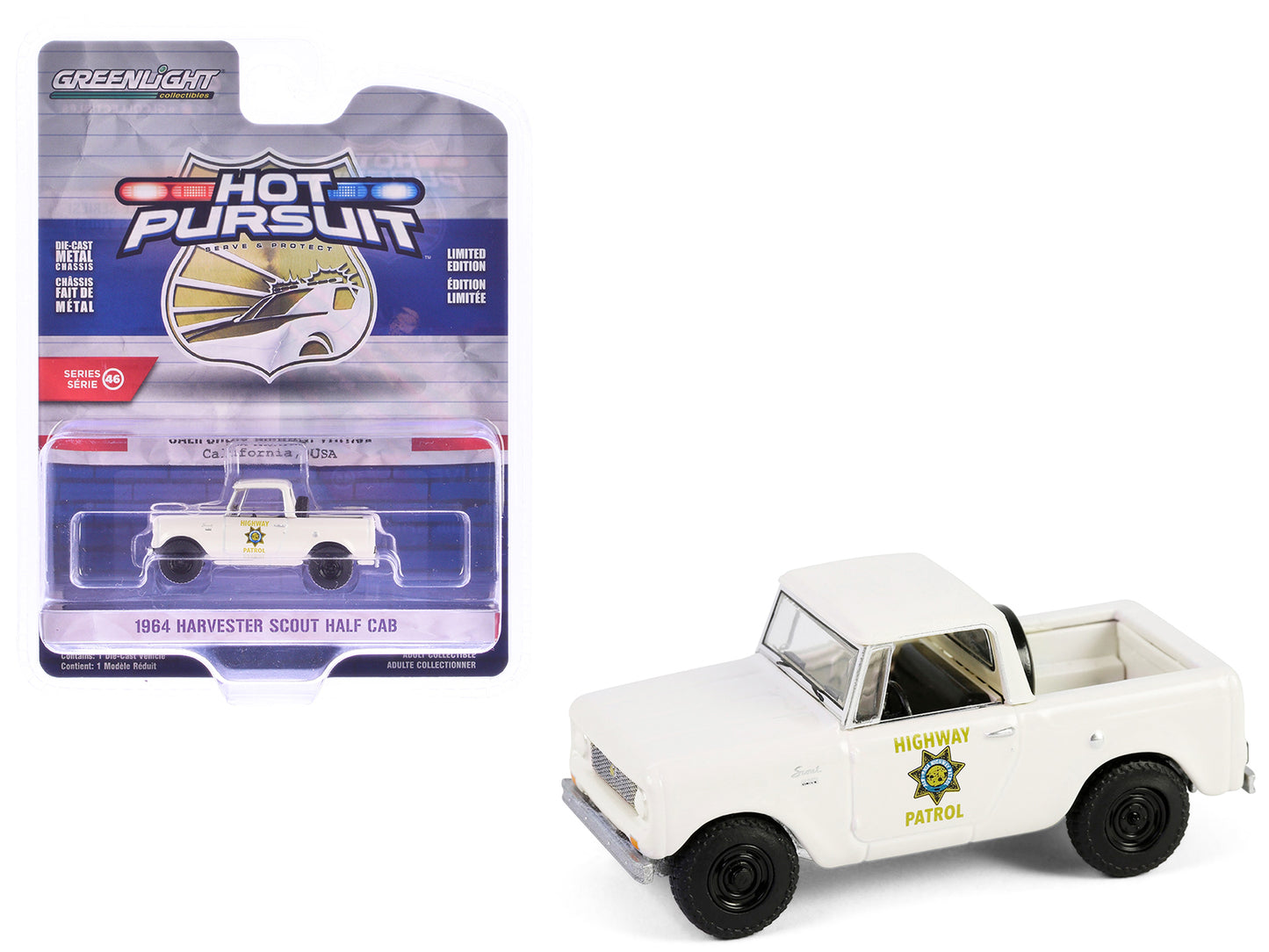 1964 Harvester Scout Half Cab Pickup Truck "California Highway Patrol" Beige "Hot Pursuit" Series 46 1/64 Diecast Model Car by Greenlight-DiecastModeler.com