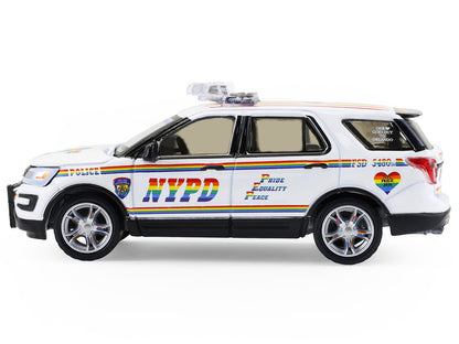 2016 Ford Police Interceptor Utility "New York Police Department (NYPD) Pride Livery" White with Rainbow Stripes "Hot Pursuit" Series 47 1/64 Diecast Model Car by Greenlight-DiecastModeler.com