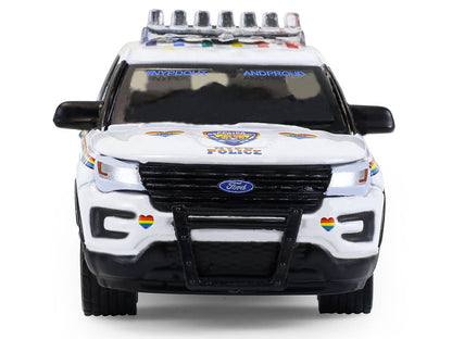 2016 Ford Police Interceptor Utility "New York Police Department (NYPD) Pride Livery" White with Rainbow Stripes "Hot Pursuit" Series 47 1/64 Diecast Model Car by Greenlight-DiecastModeler.com