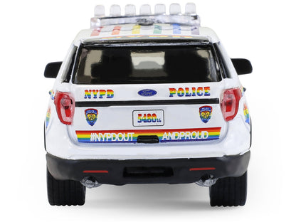 2016 Ford Police Interceptor Utility "New York Police Department (NYPD) Pride Livery" White with Rainbow Stripes "Hot Pursuit" Series 47 1/64 Diecast Model Car by Greenlight-DiecastModeler.com