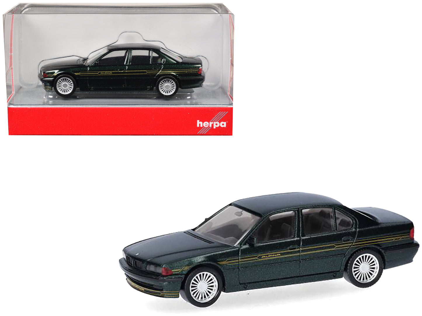BMW Alpina B12 Green Metallic 1/87 (HO) Plastic Model Car by Herpa-DiecastModeler.com